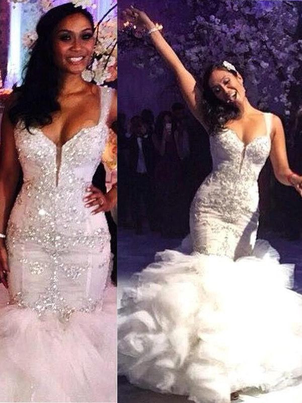Wholesale Trumpet/Mermaid Sleeveless Sweep/Brush Train Organza Straps Wedding Dresses
